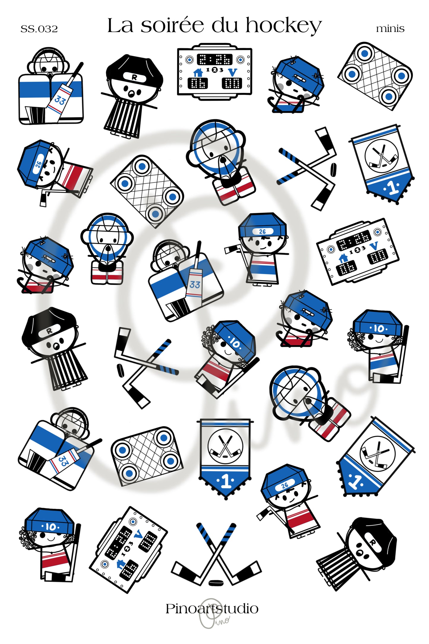SS.032 | feuille d'autocollants - LA SOIRÉE DU HOCKEY minis