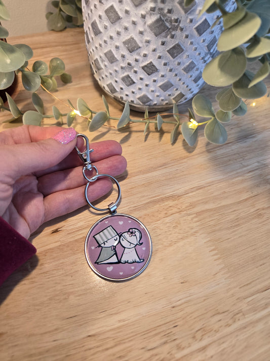 glass keychain - BRIDE AND GROOM